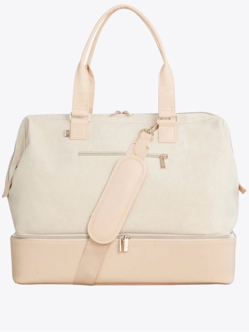 BEIS Cream & Blush Travel Duffel with Padded Strap